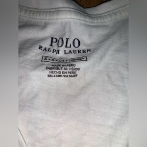 White Polo Short Sleeve T-Shirt with Navy Horse Logo.